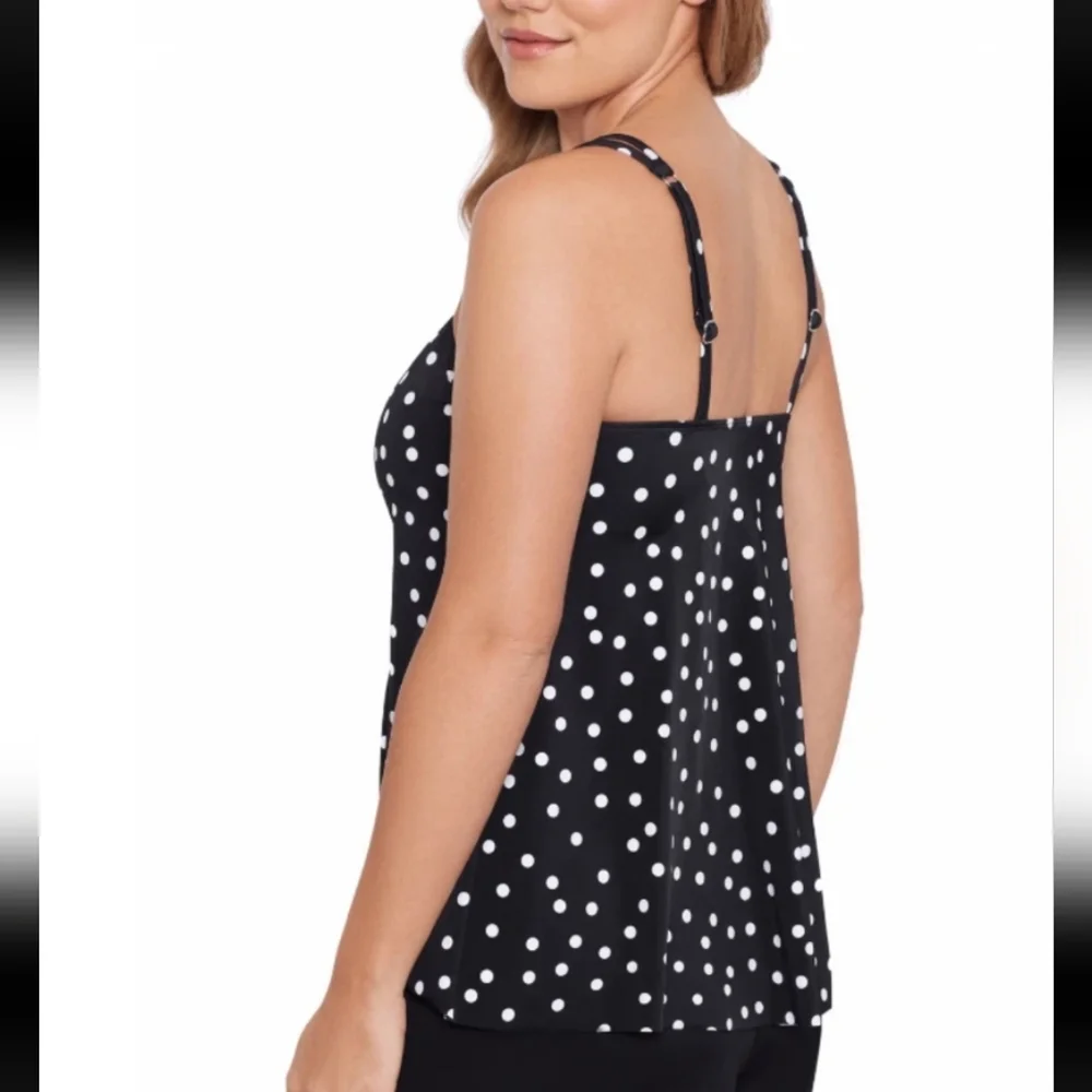 Swim Solutions Polka-Dot High-Low Tankini Top Black Size 12 #A27 - Picture 2 of 5